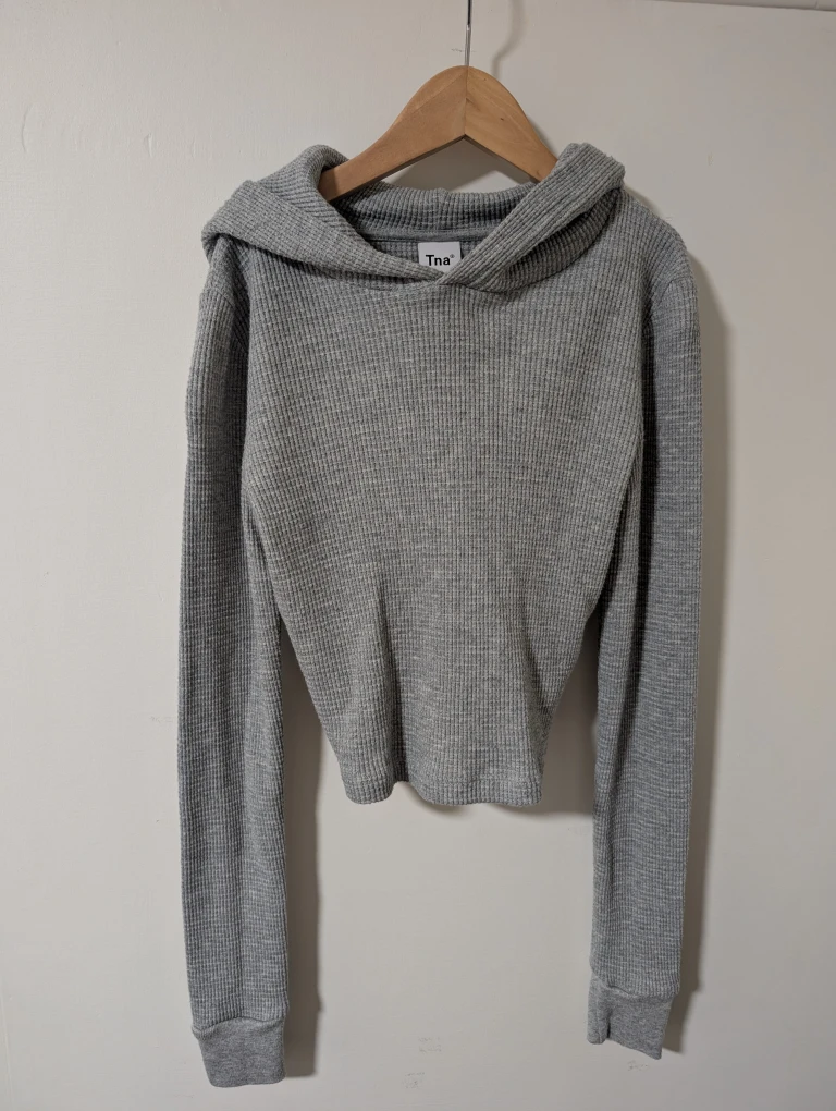 Tna Grey Waffle Knit Cropped Hoodie