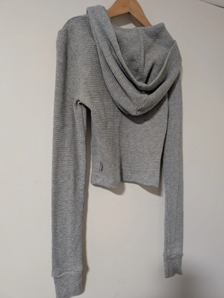 Tna Grey Waffle Knit Cropped Hoodie - photo 3