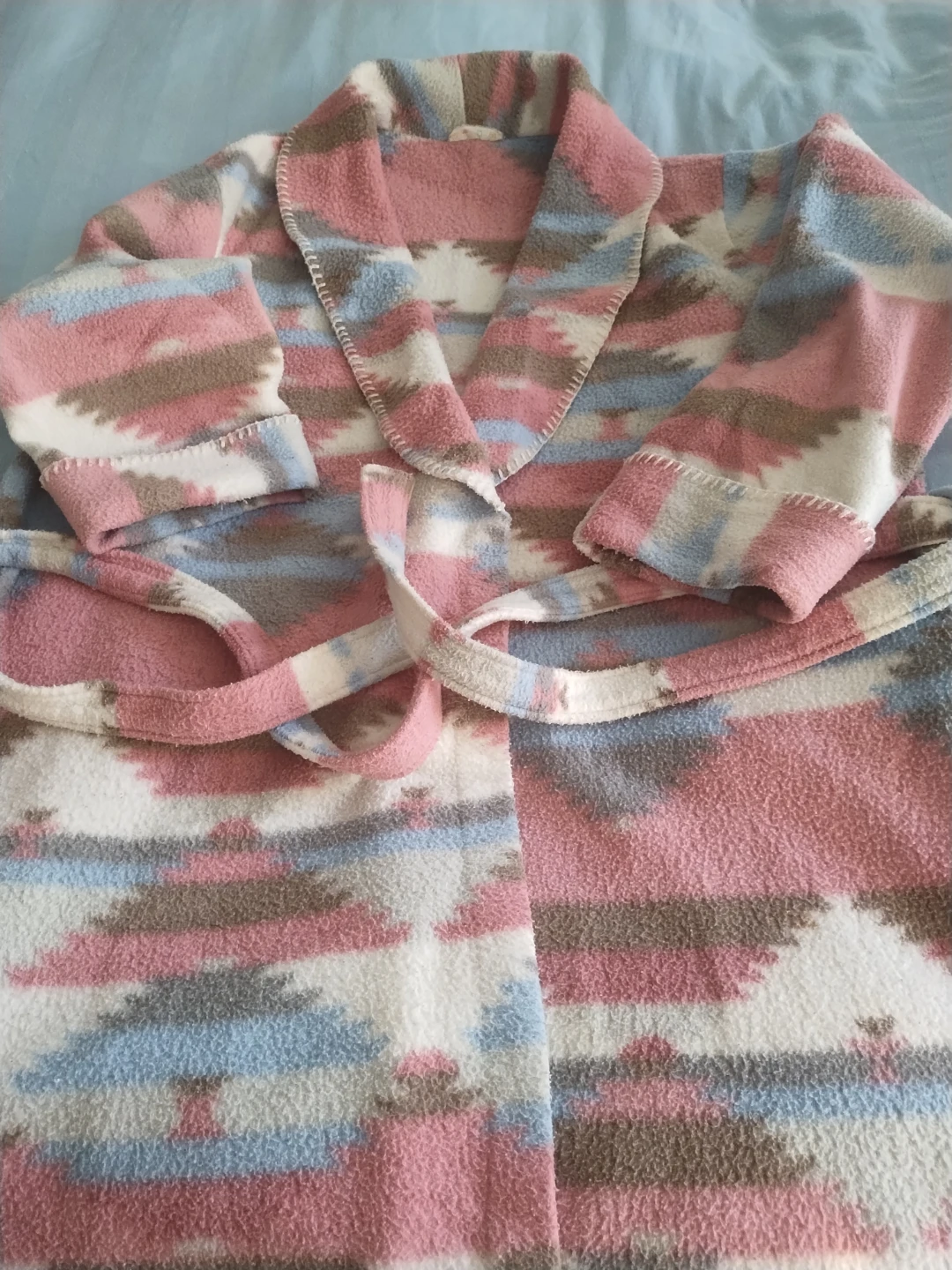 Fleece Robe - Pink, Blue, White Pattern
