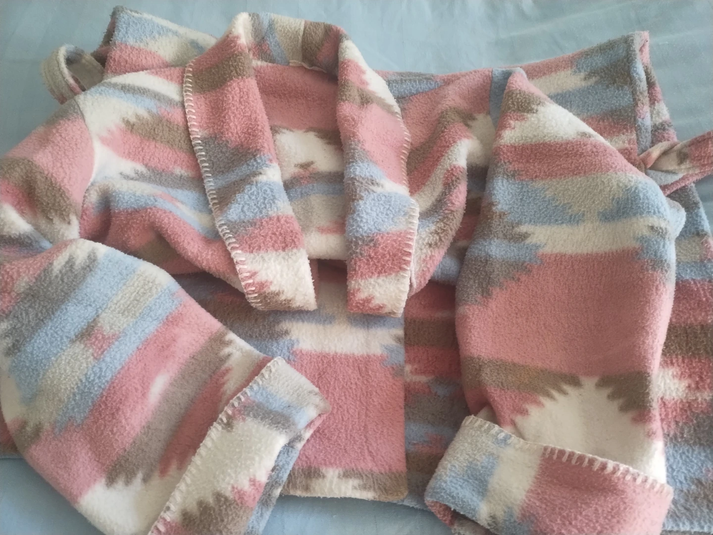 Fleece Robe - Pink, Blue, White Pattern - photo 2