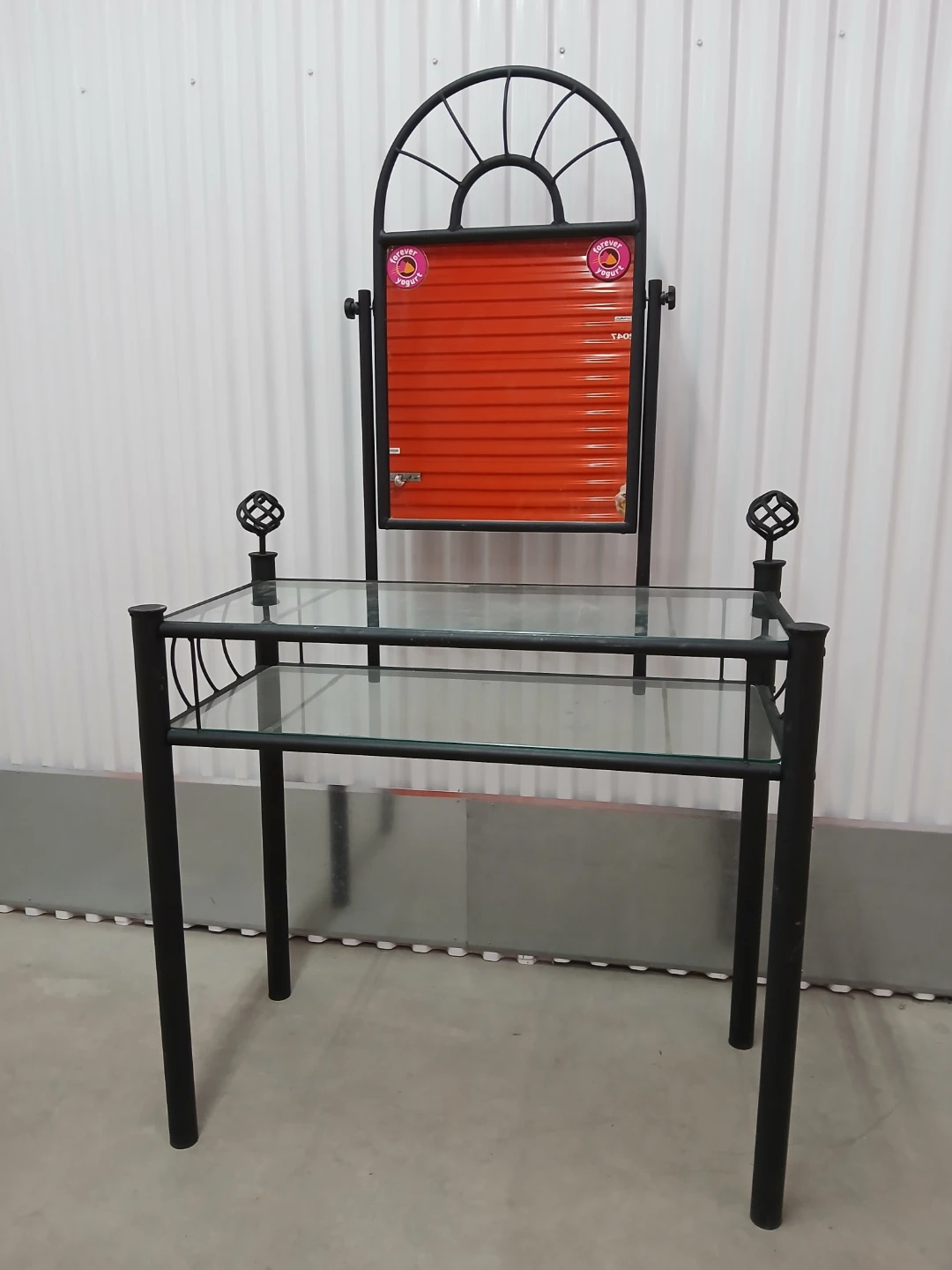 Glass Top Console Table with Arch Mirror, metal make up vanity - photo 5