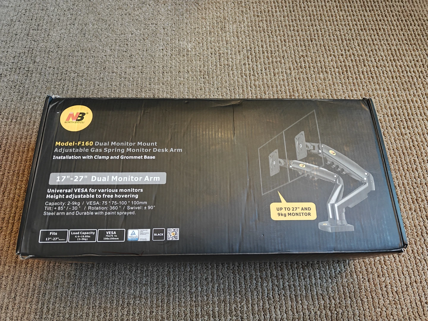North Bayou F160 Dual Monitor Mount - Black