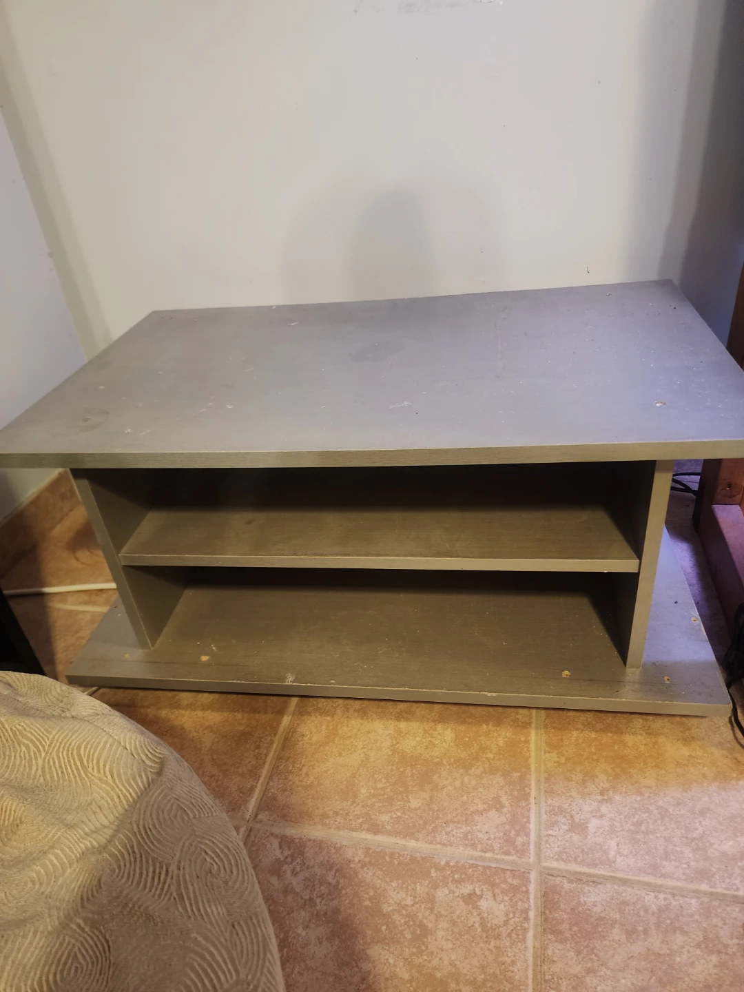 Grey Two-Shelf Media Console with wheels