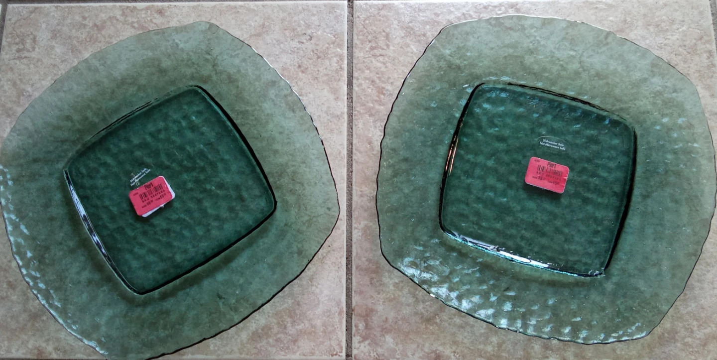 NEW Pier 1 Green Glass Plates x2