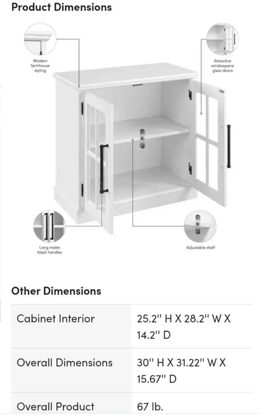 White Farmhouse Style TV Stand with Glass Doors - photo 2