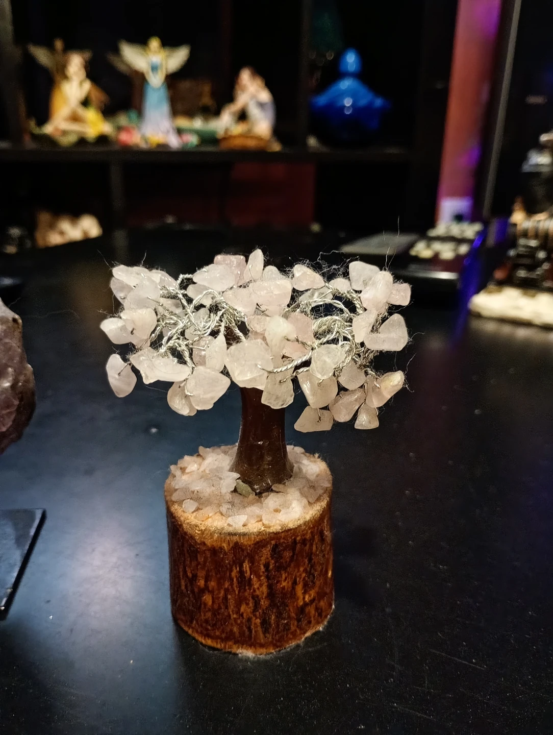 Amethyst Crystal Cluster on Stand and Rose Quartz Tree