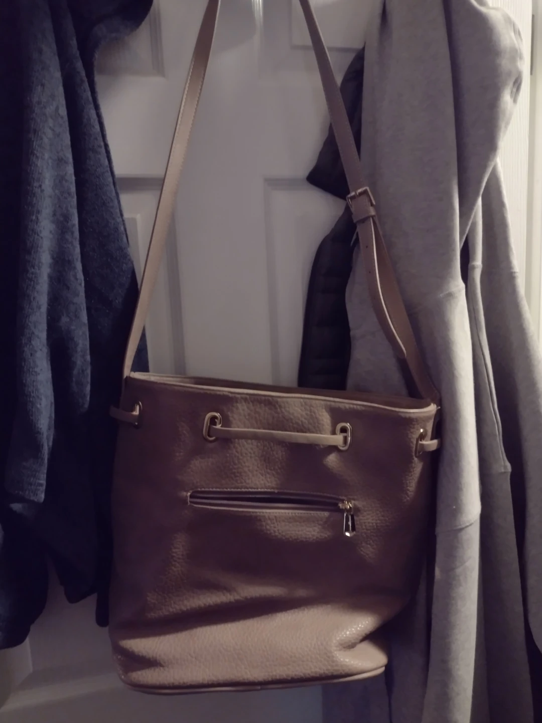 Taupe Drawstring Bucket Bag