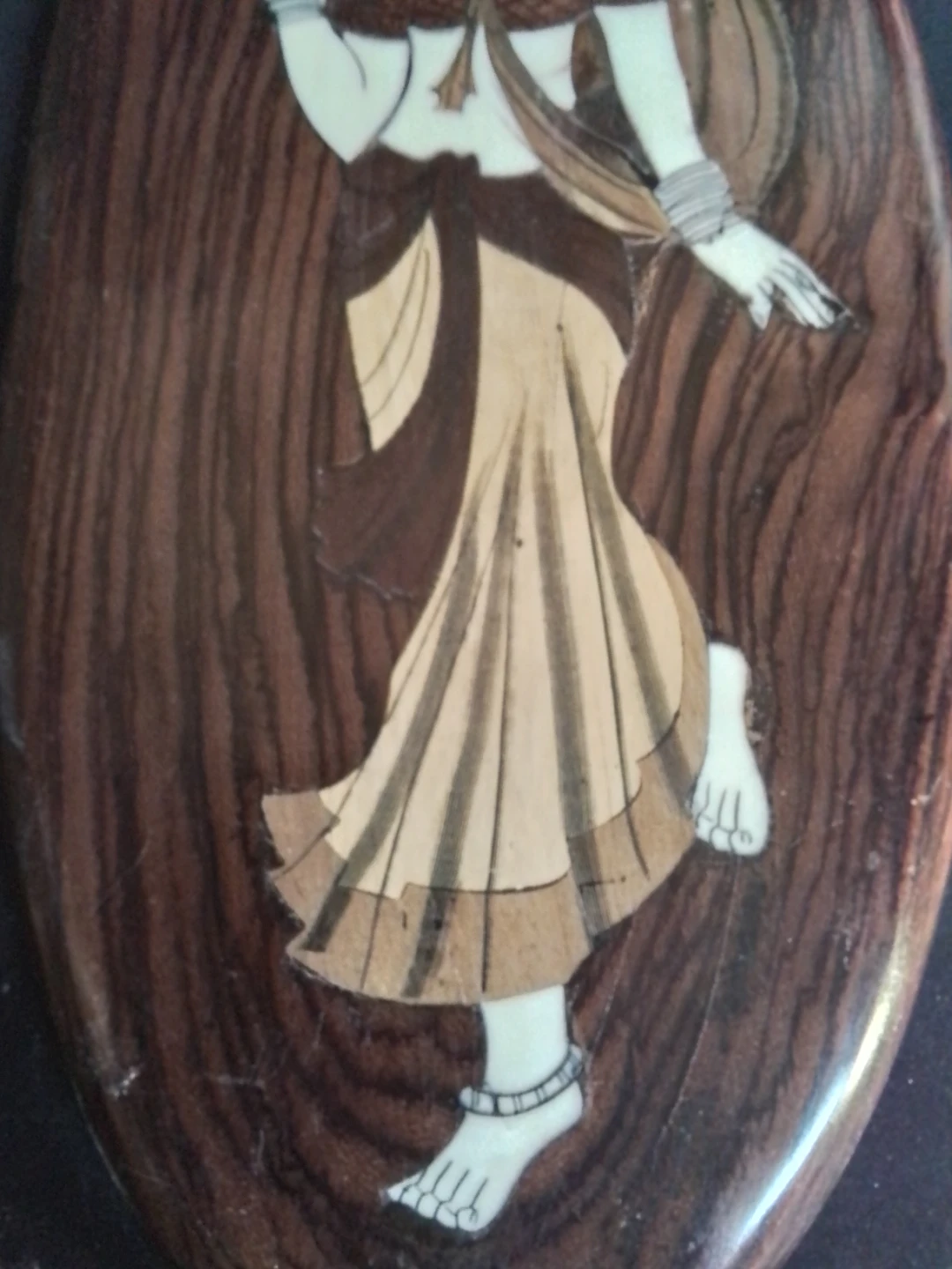 Indian Wood Ivory Inlay Art 13.5x6.5" - photo 3