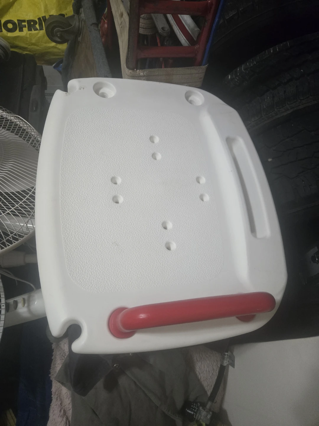 White Shower Seat with Red Handle