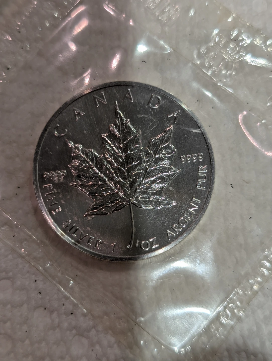 5 Dollars 1990 Canadian Silver Maple Leaf 1 oz Coin - photo 2