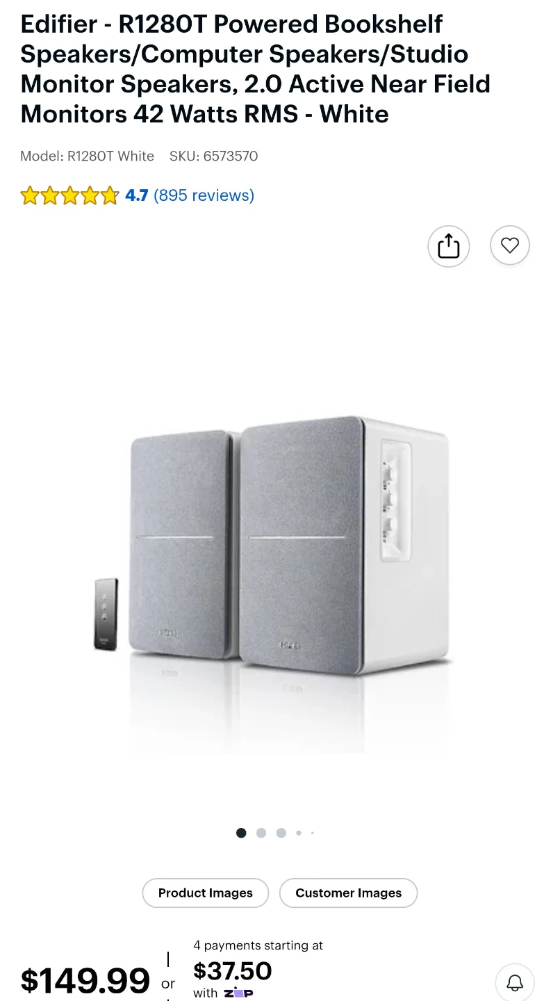 Edifier R1280T Powered Bookshelf Speakers - White - photo 3