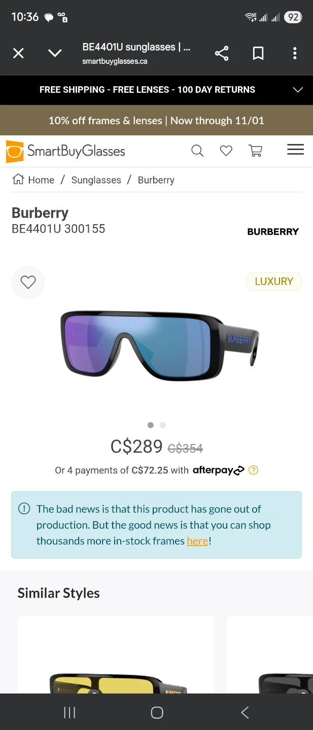 Burberry BE4401U Sunglasses - Black/Blue
