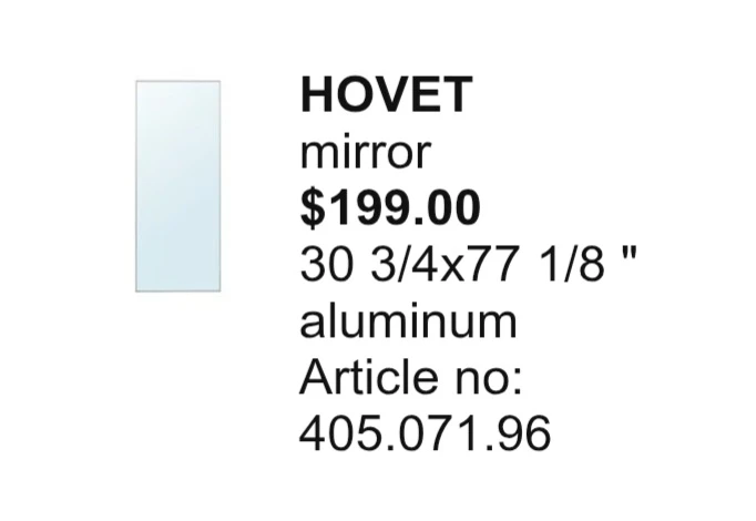 HOVET Mirror 30 3/4" x 77 1/8" Aluminum Frame