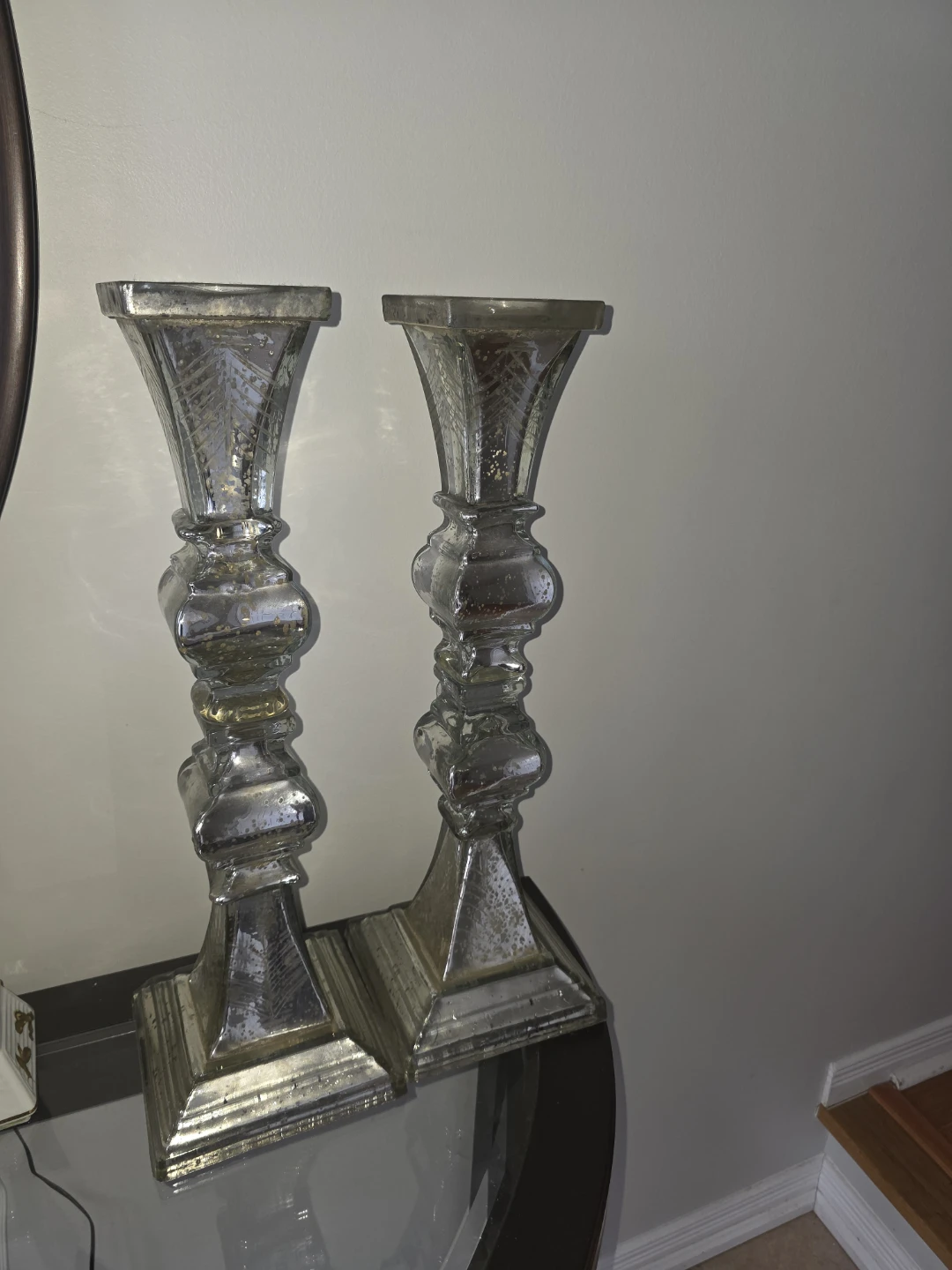 Silver Mercury Glass Candle Holders, 52cm