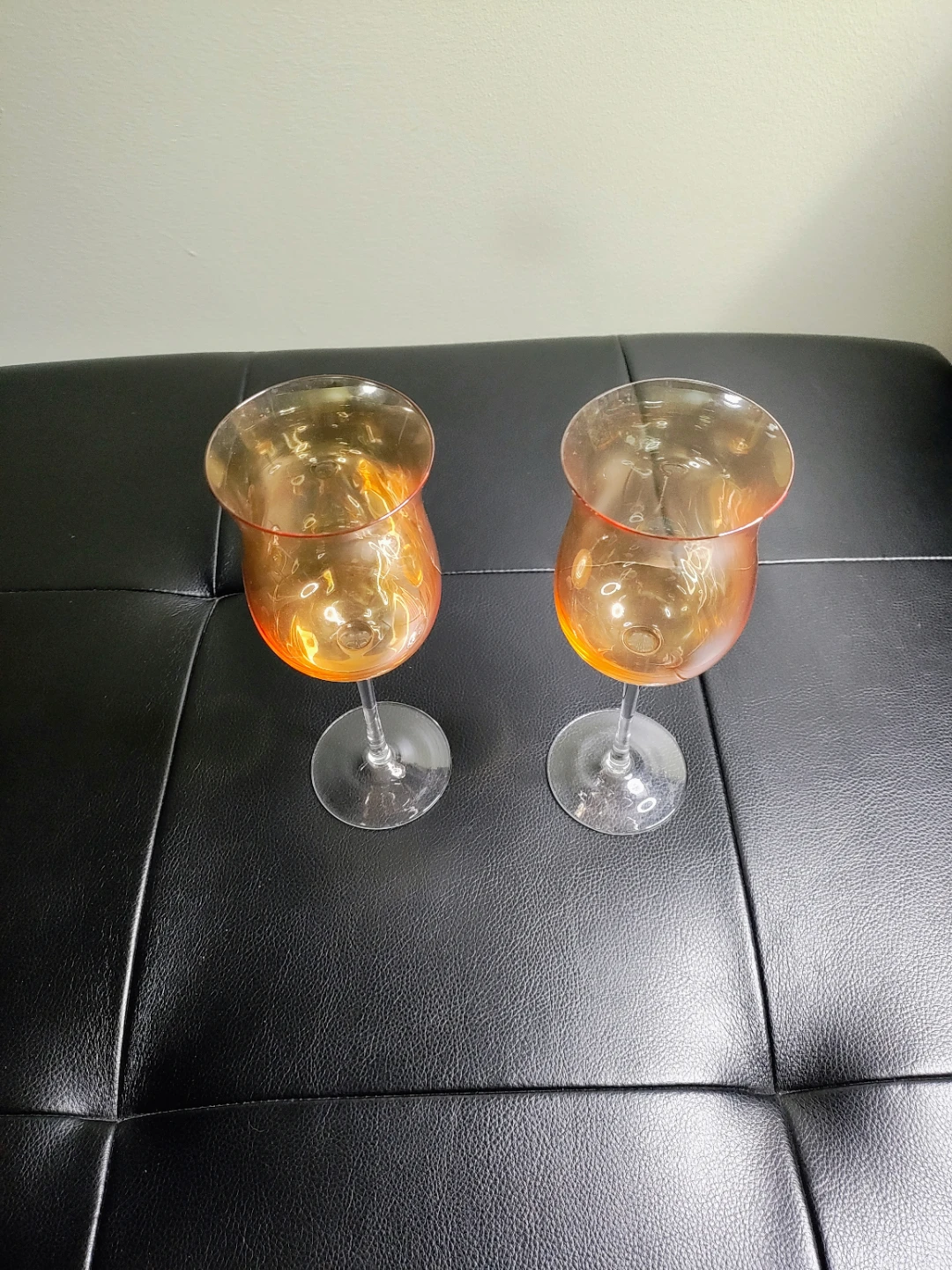 Pair of Amber Stemmed Wine Glasses - photo 2