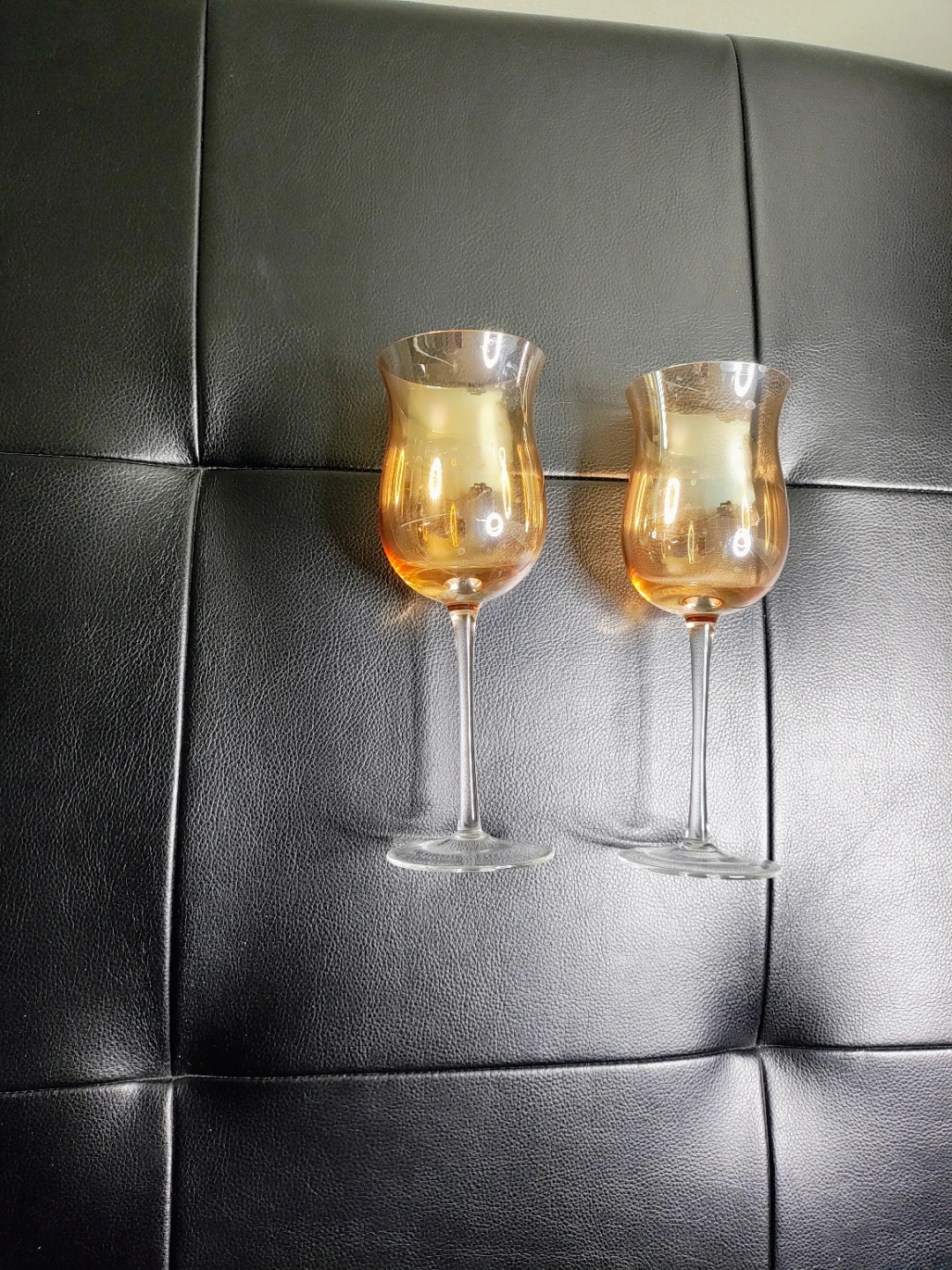 Pair of Amber Stemmed Wine Glasses - photo 4