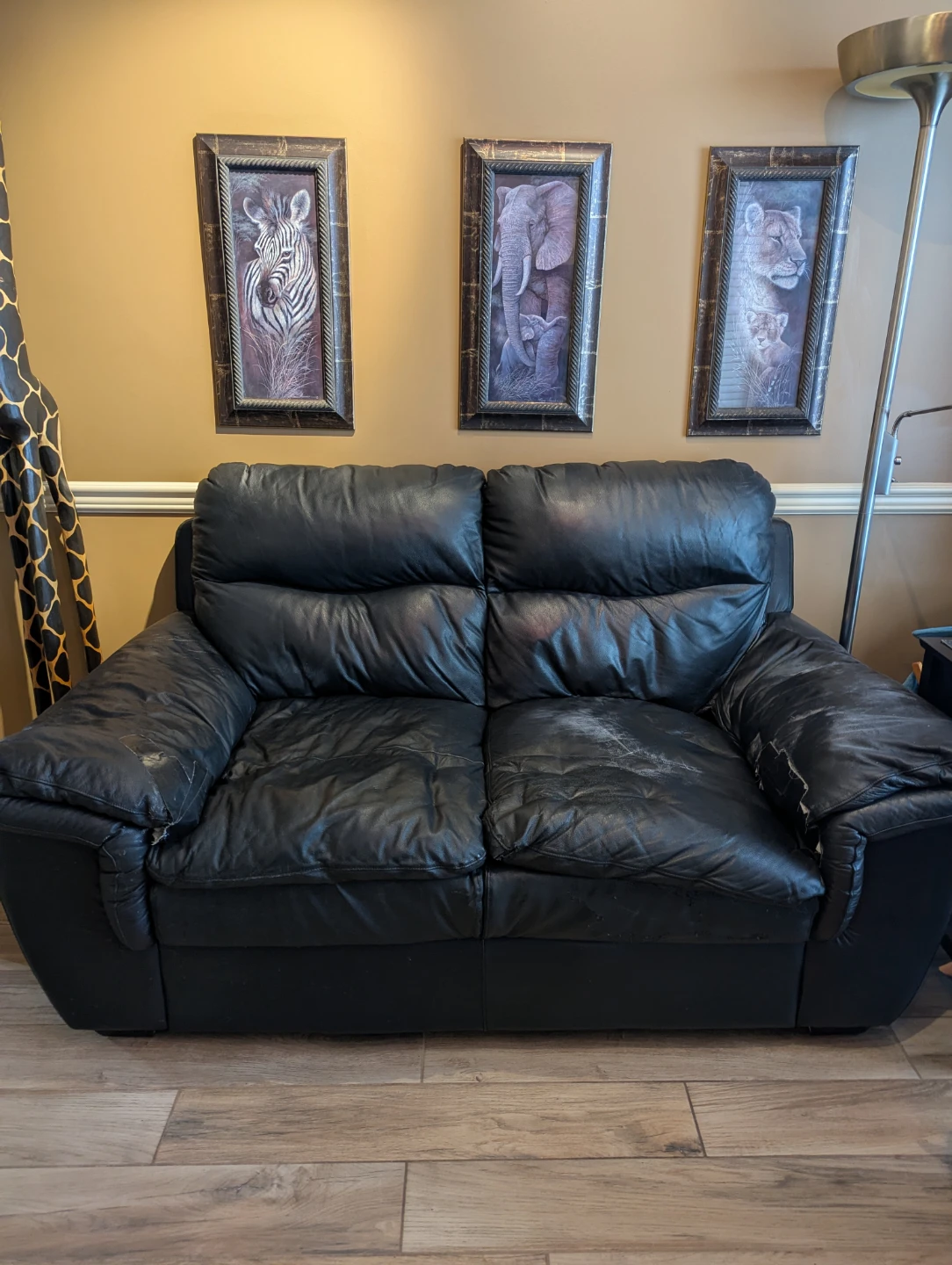 Black Leather Sofa - Used Condition