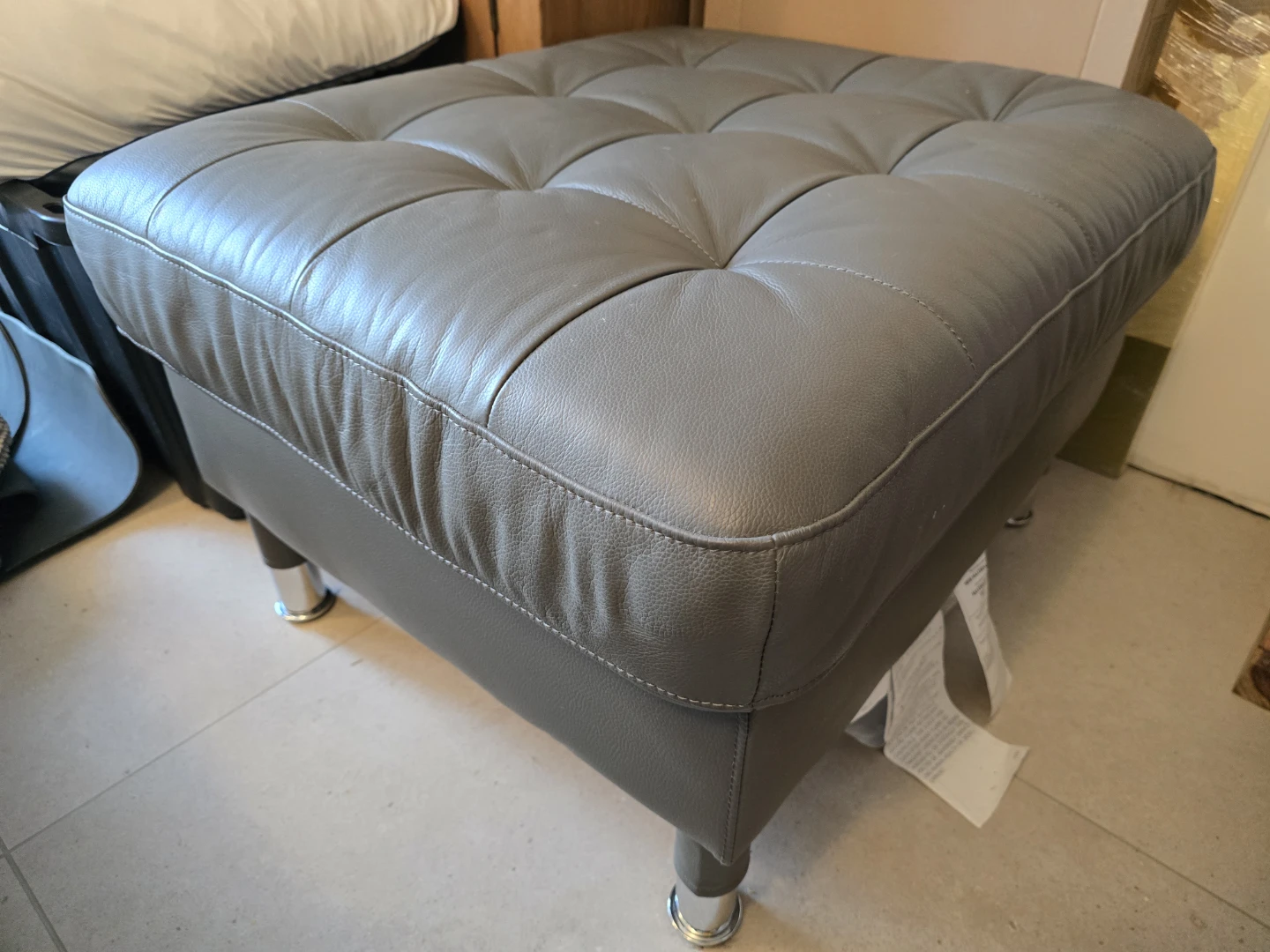 ASAP! Grey Leather Ottoman