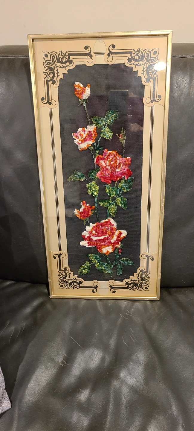 Framed Needlepoint Rose Artwork