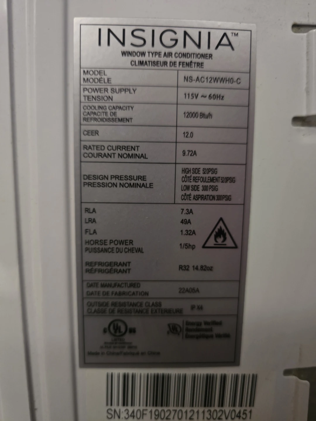 Insignia Window Air Conditioner NS-AC12WWH0-C - photo 2