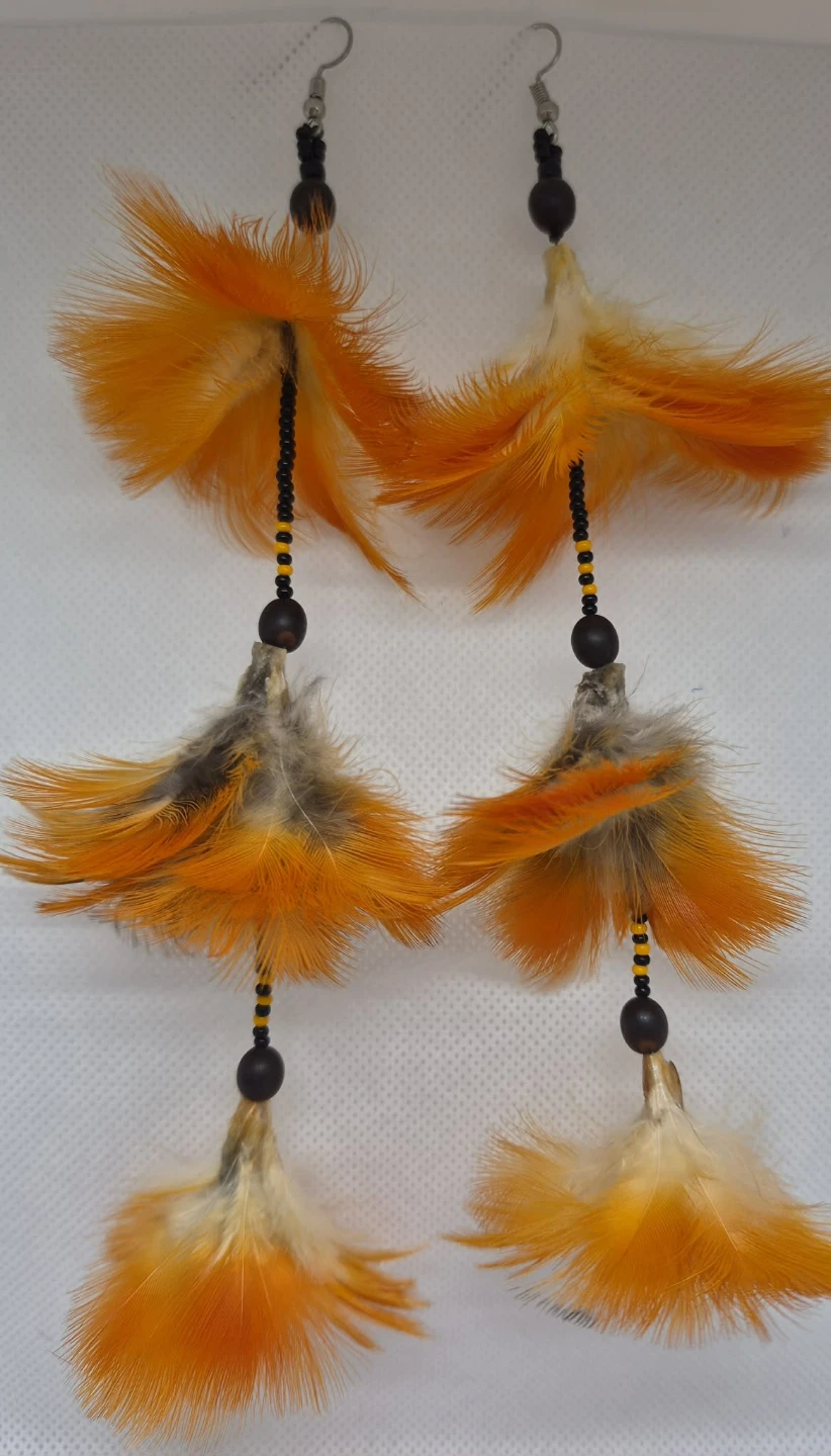 Handmade earrings with feathers - photo 2