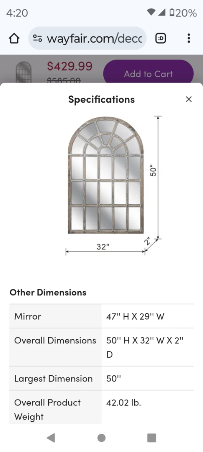 Mirror, Beautiful Window Design Mirror Like New - photo 3