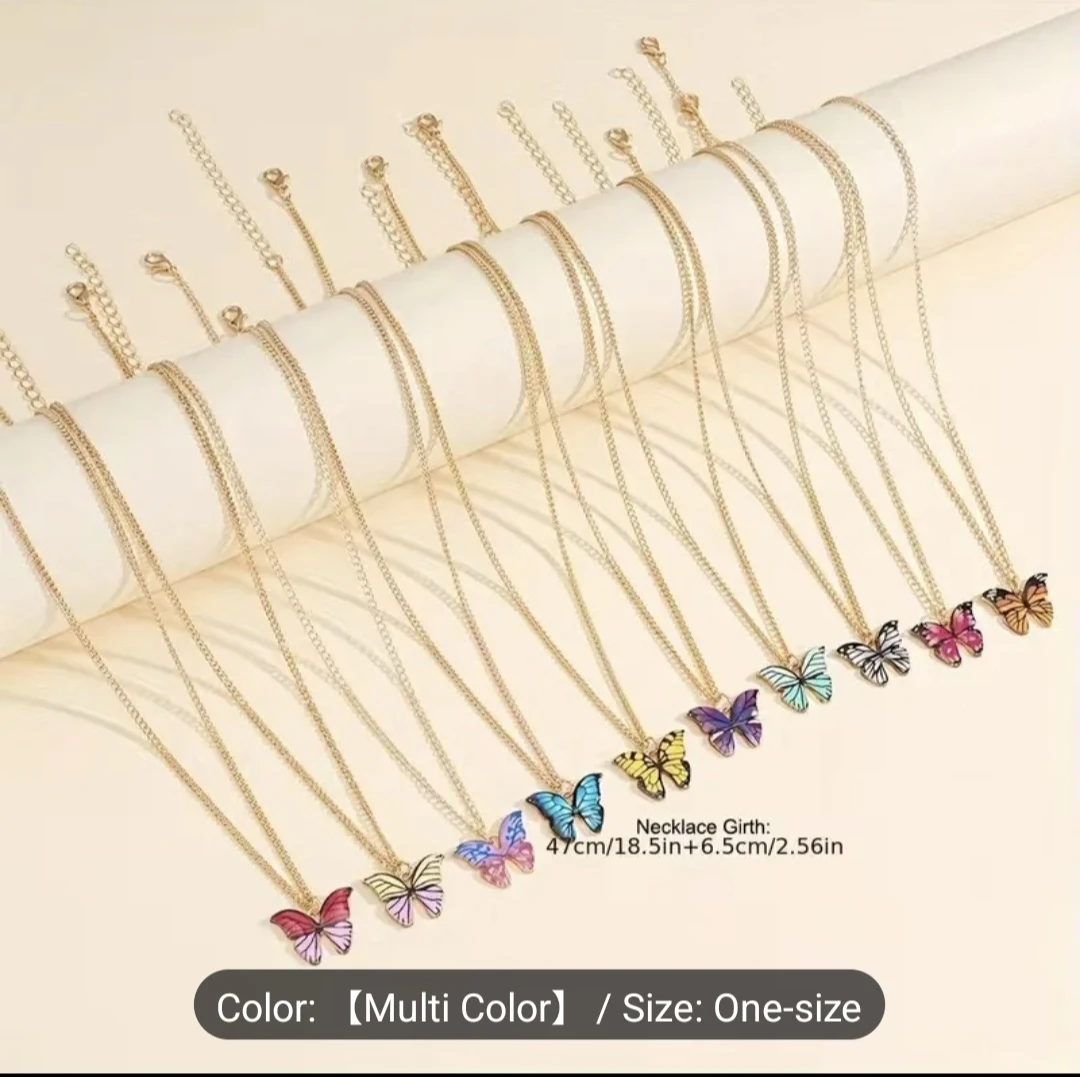 Multi Color Butterfly Charm Necklace - One Size - photo 2