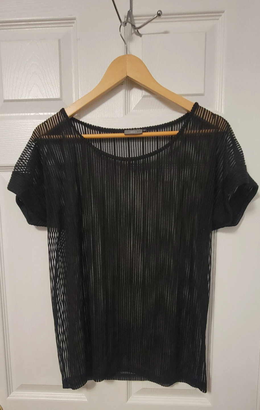 ICHI Black Pleated Sheer Top - Size M