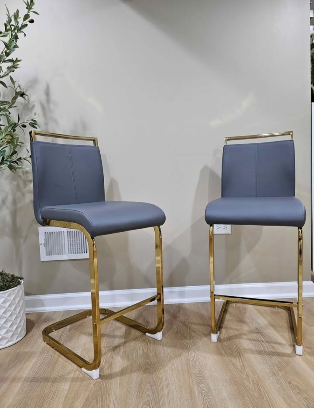 Gray & Gold Bar Stools - Set of 2