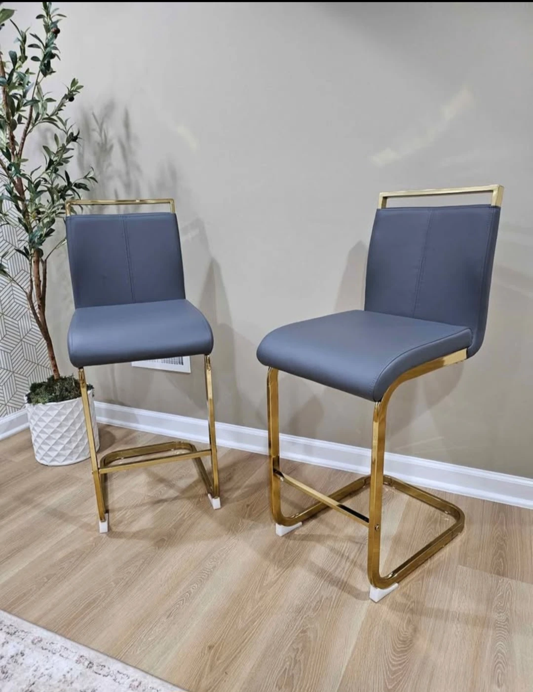 Gray & Gold Bar Stools - Set of 2 - photo 2