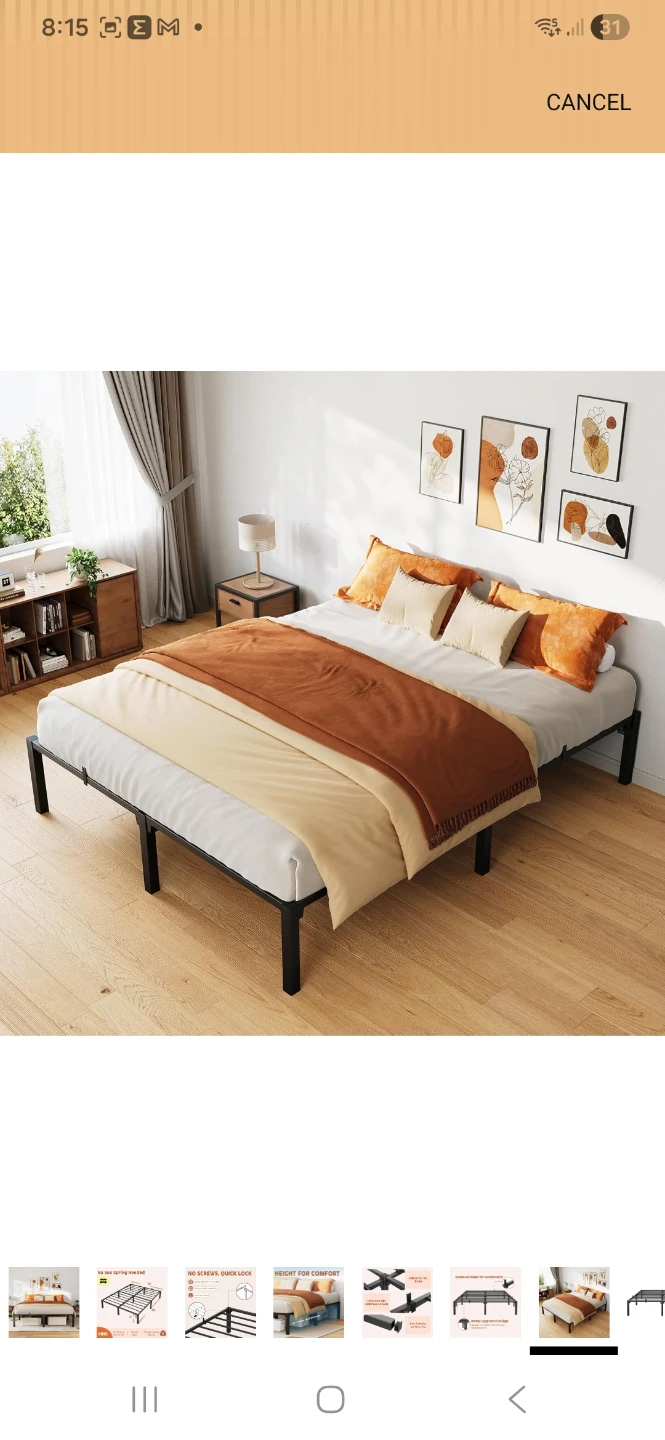 Queen size Metal Bed Frame with Headboard Brackets - photo 2