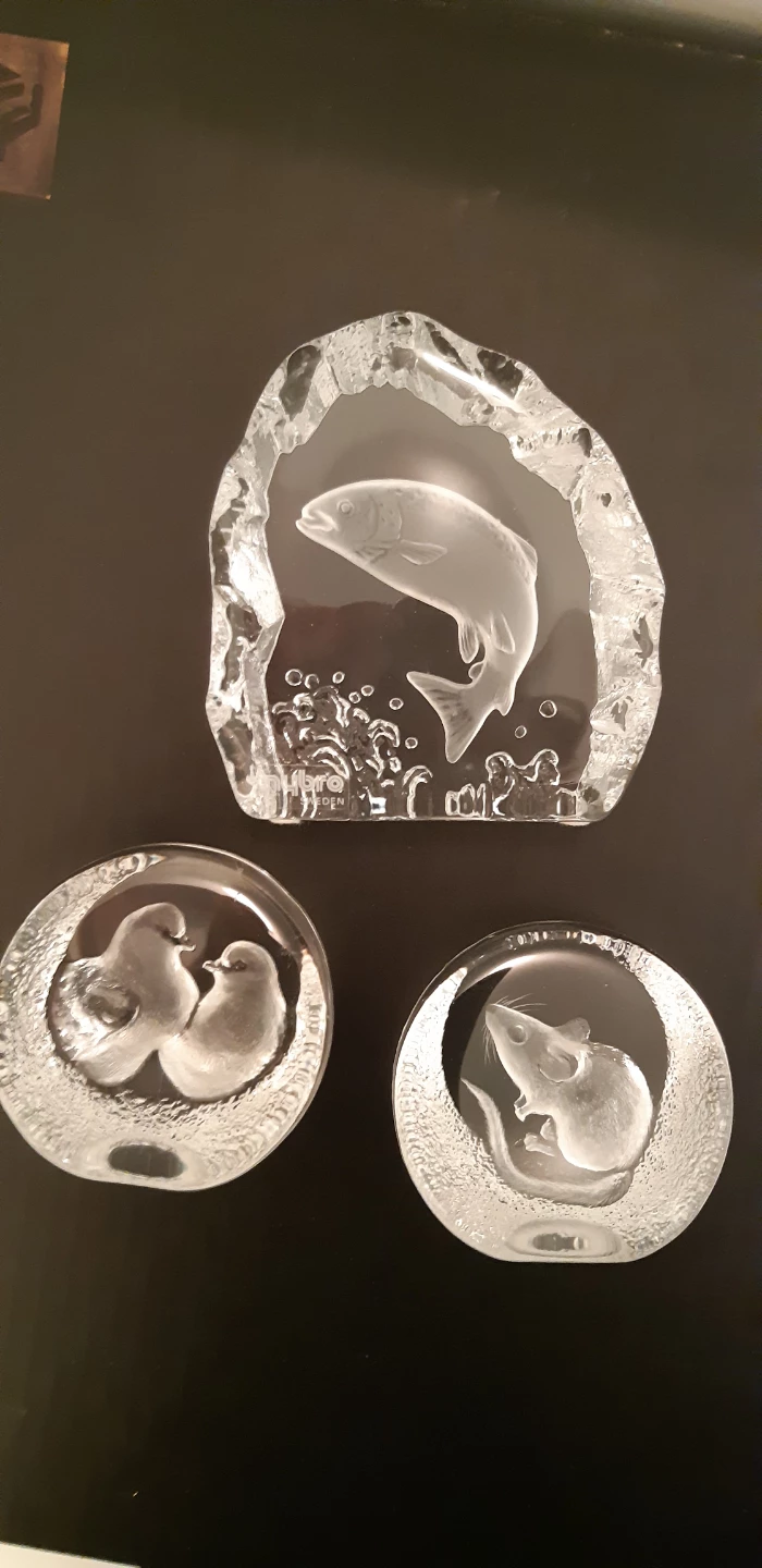 3 Swedish Crystal Paperweights