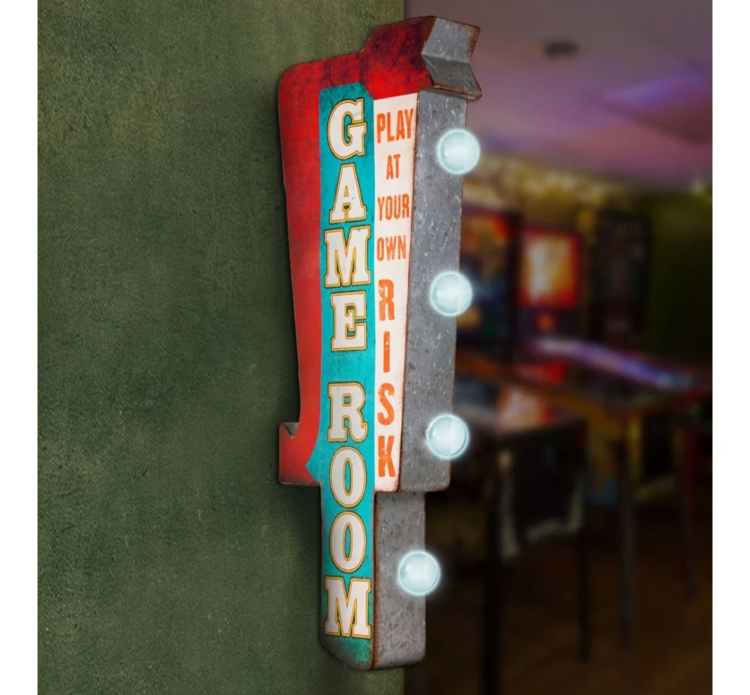 Metal Wall Art "GAME ROOM" Sign with Lights