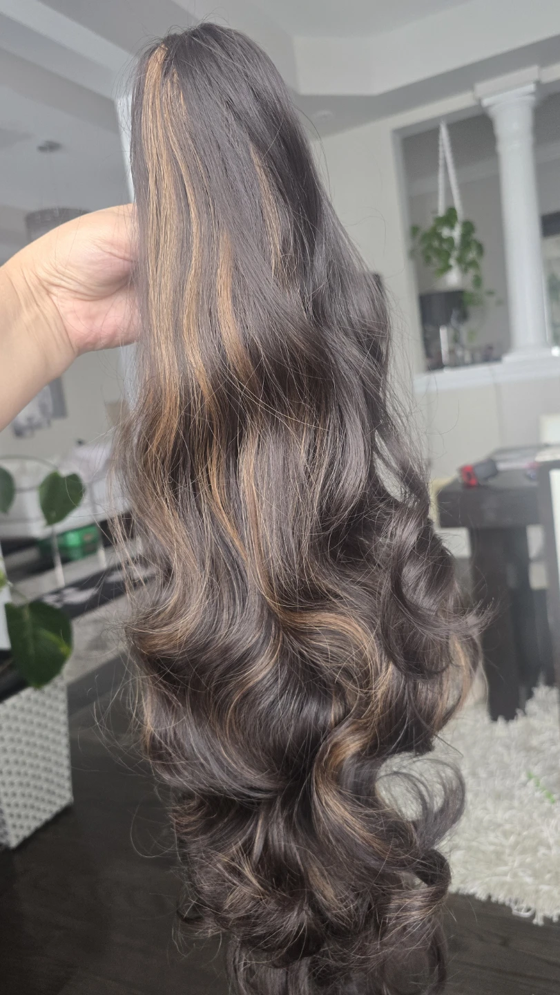 Brown Highlighted Curly Hair pony tail