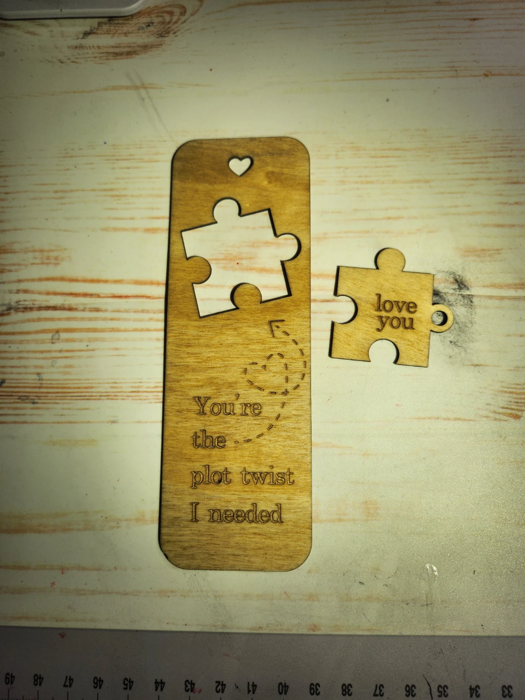 Handmade Wooden Puzzle Bookmark - 'Love You'