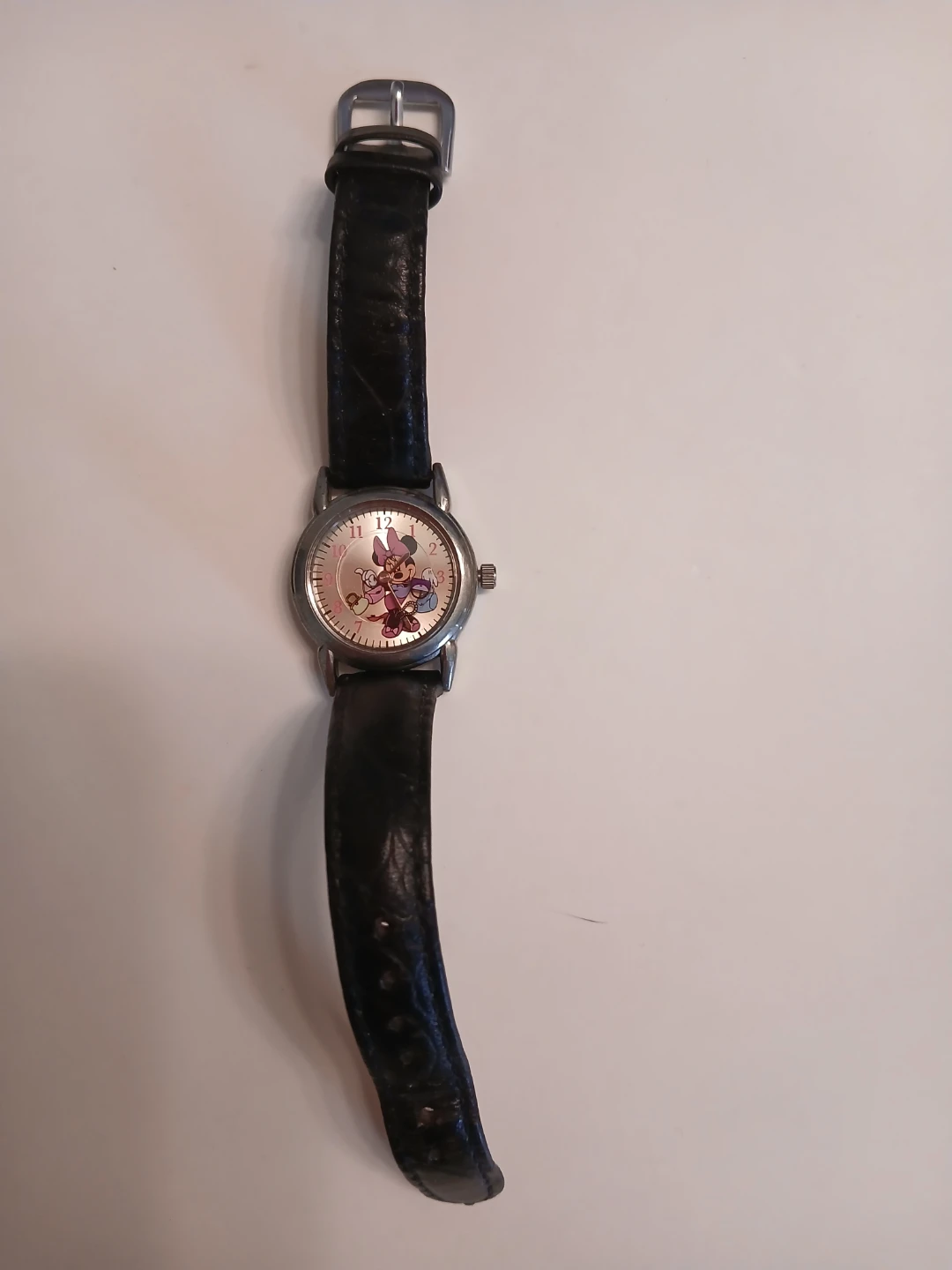 Vintage Minnie Mouse Watch with Brown Leather Band