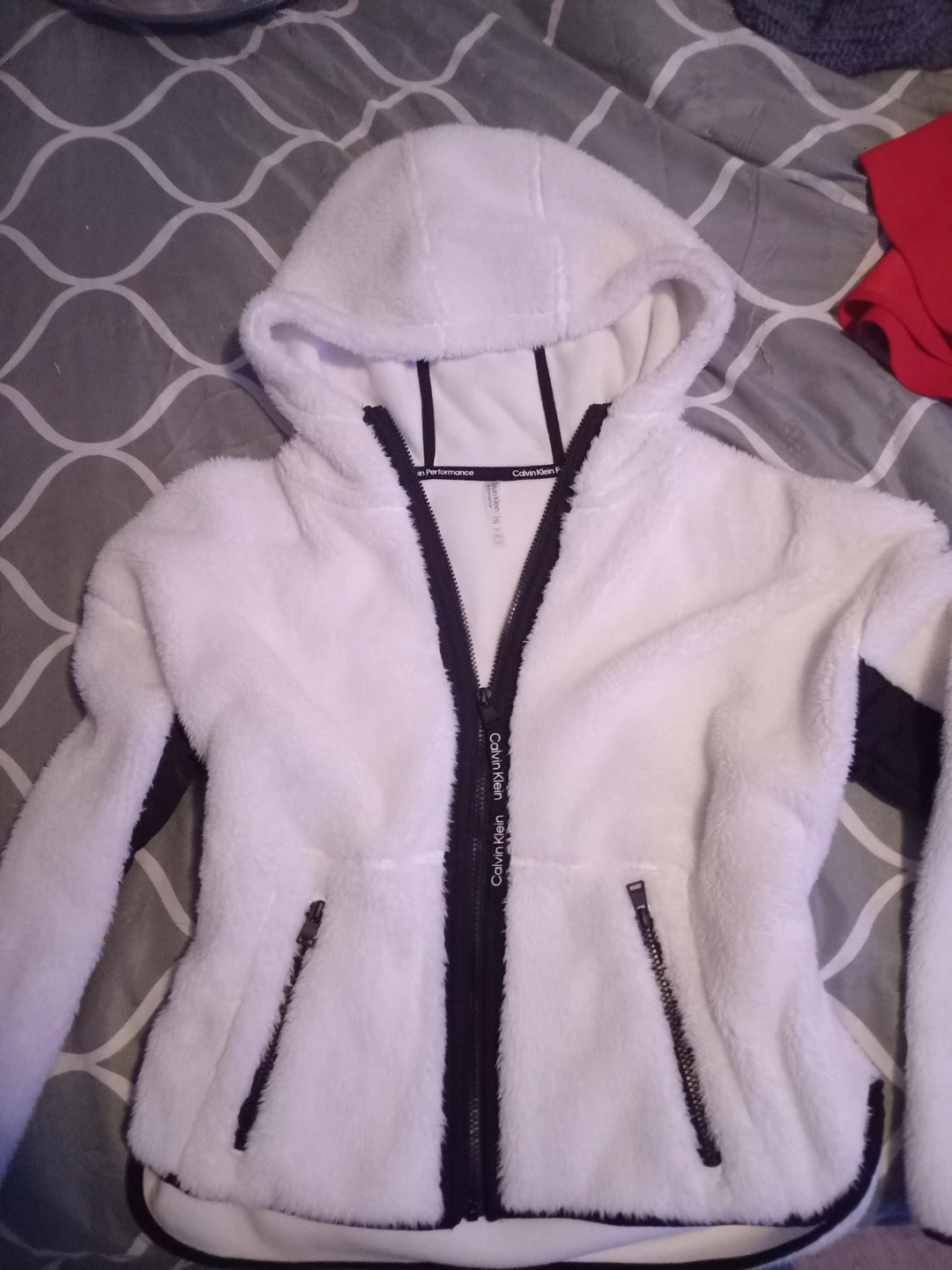 Calvin Klein Performance White Fleece Hooded Jacket L