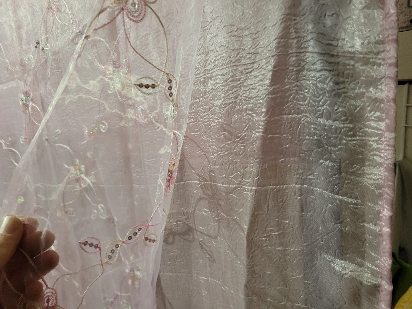 Pink Embroidered Sheer Curtains (51" W x 86" H). Two Available. - photo 2