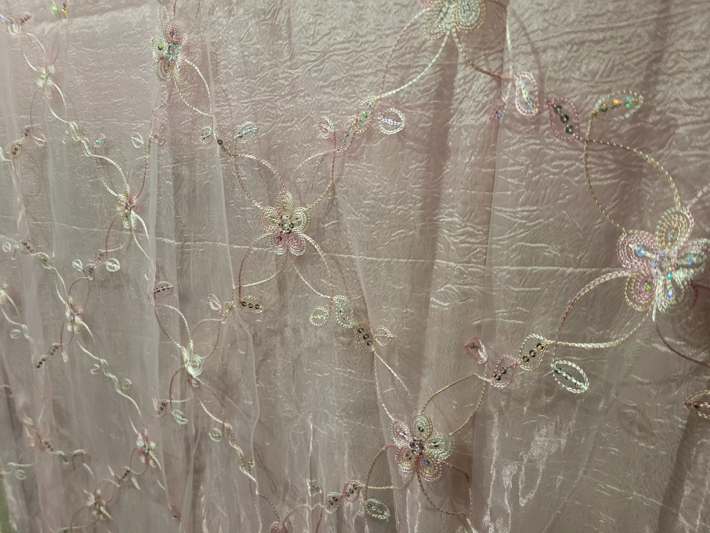 Pink Embroidered Sheer Curtains (51" W x 86" H). Two Available. - photo 3