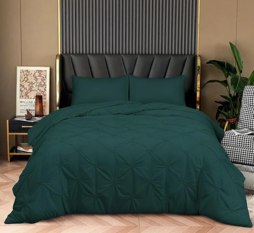 Argstar 3-Pcs Queen Pinch Pleated Comforter Set, Dark Green