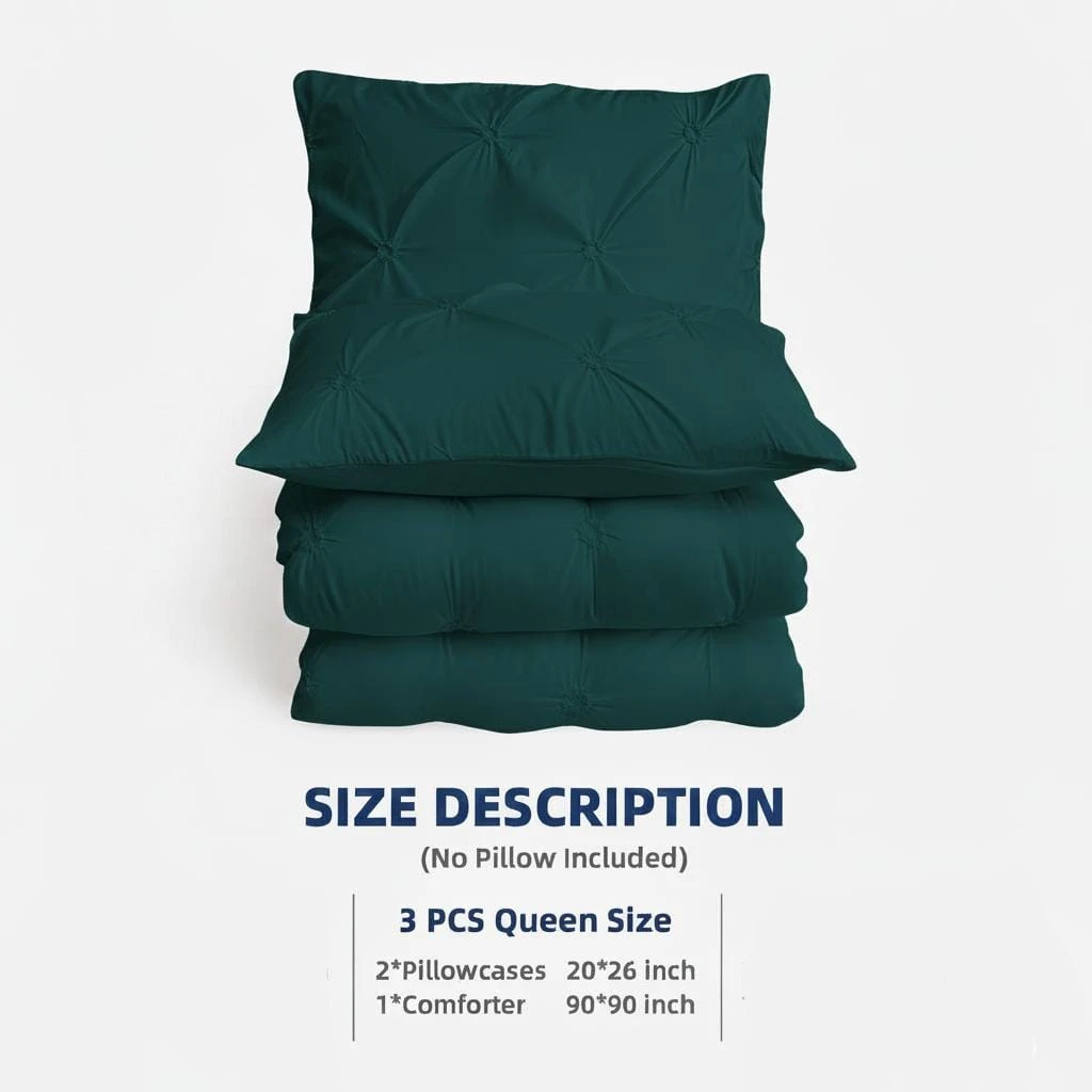 Argstar 3-Pcs Queen Pinch Pleated Comforter Set, Dark Green - photo 3