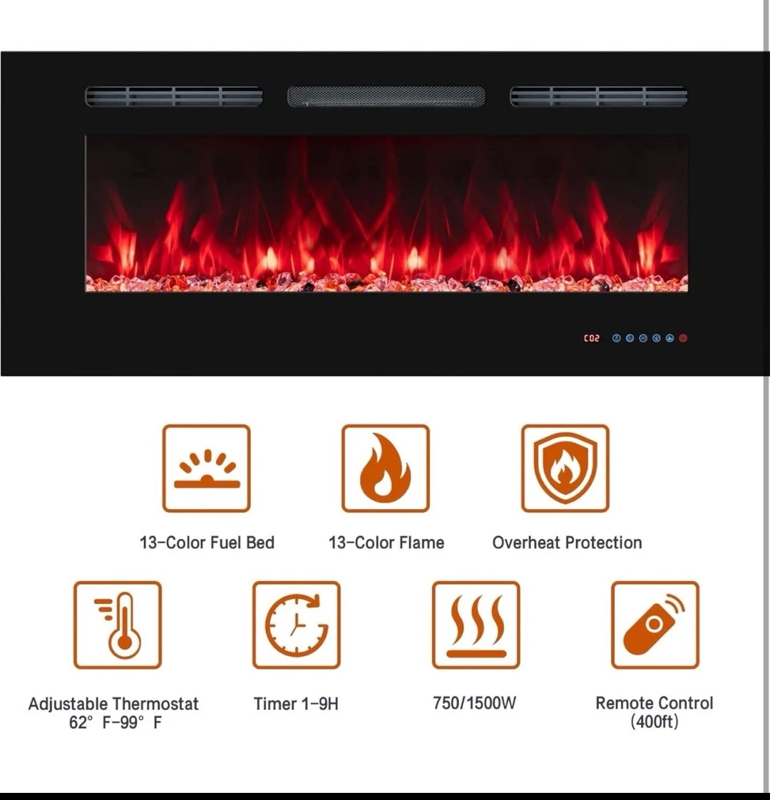 36" Electric Fireplaces Inserts Recessed & Wall-Mounted Thermost - photo 3