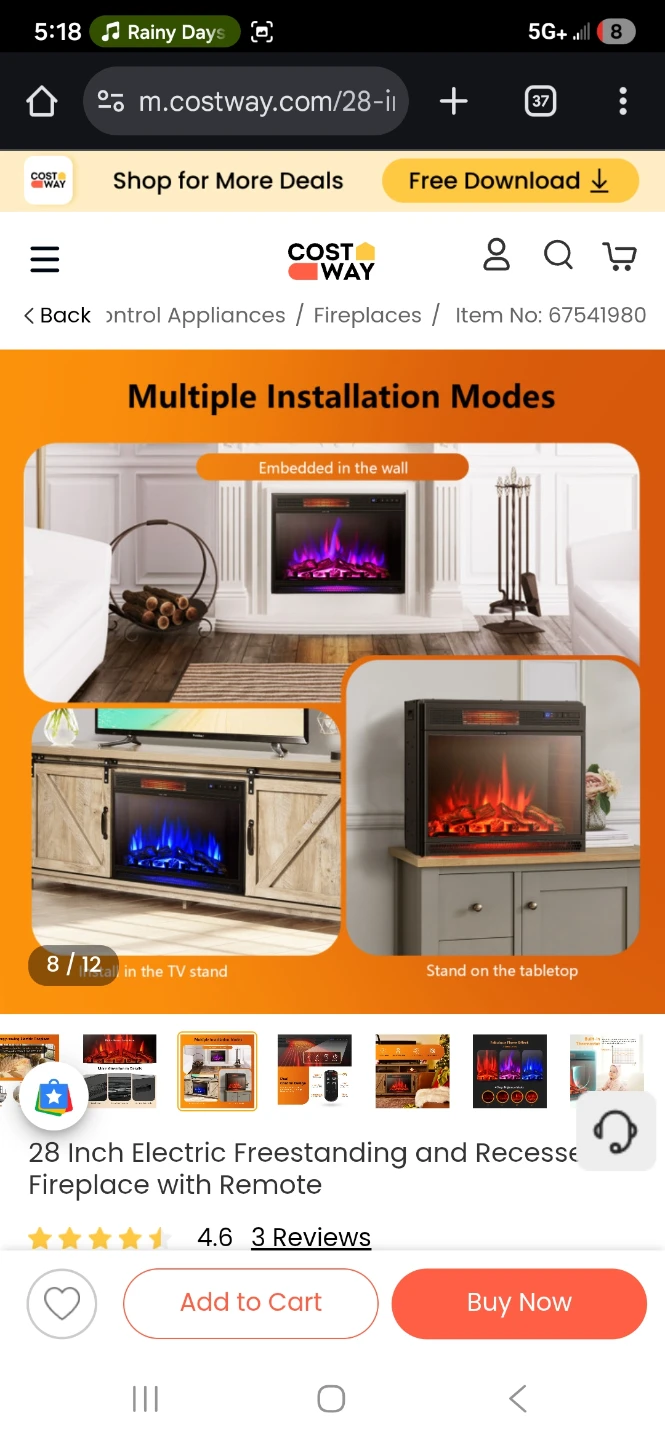Costway 28 Inch Electric Fireplace w/Remote - photo 3