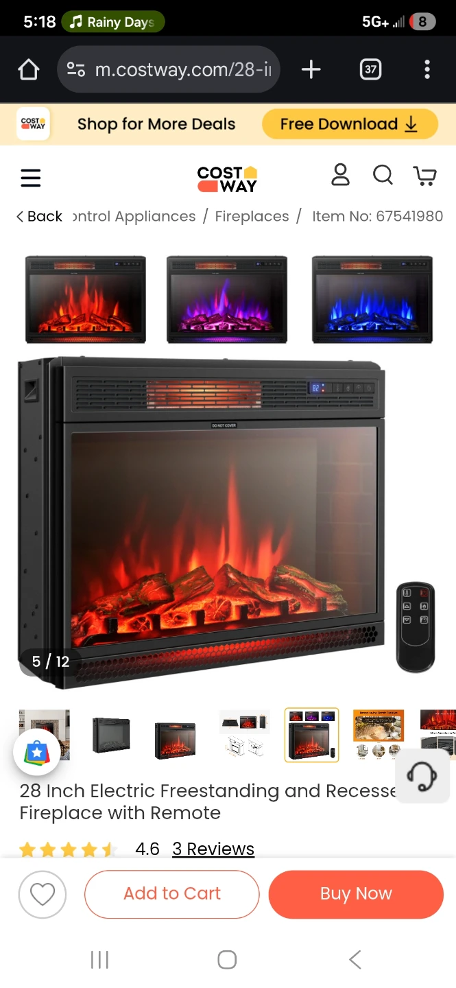 Costway 28 Inch Electric Fireplace w/Remote - photo 4