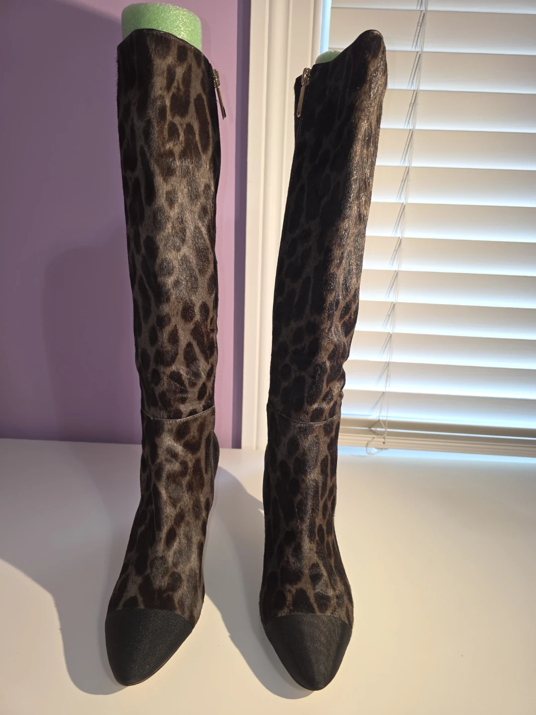 Karl Lagerfeld Leopard Print Knee High Boots Cow fur size 8.5
