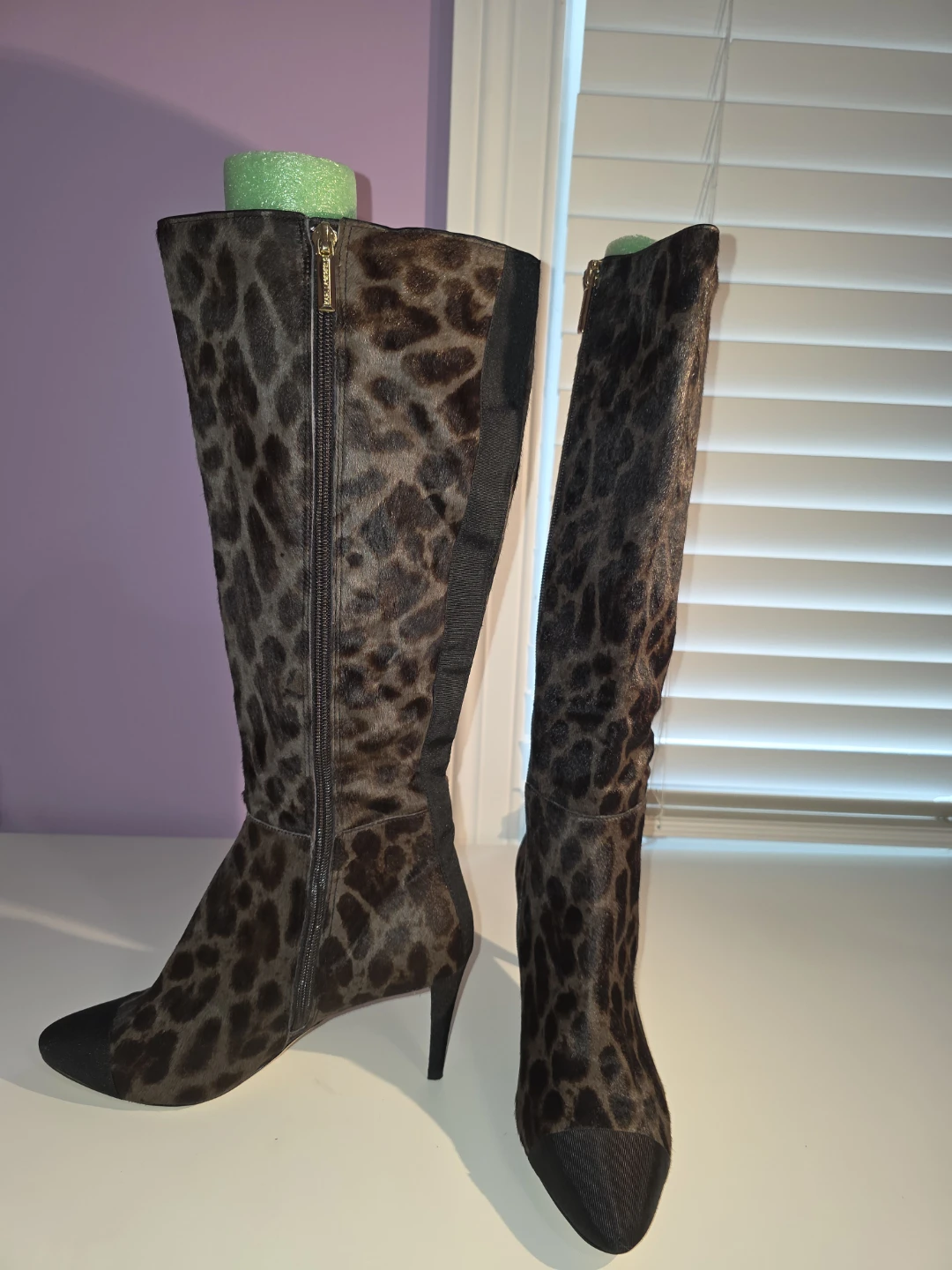 Karl Lagerfeld Leopard Print Knee High Boots Cow fur size 8.5 - photo 2