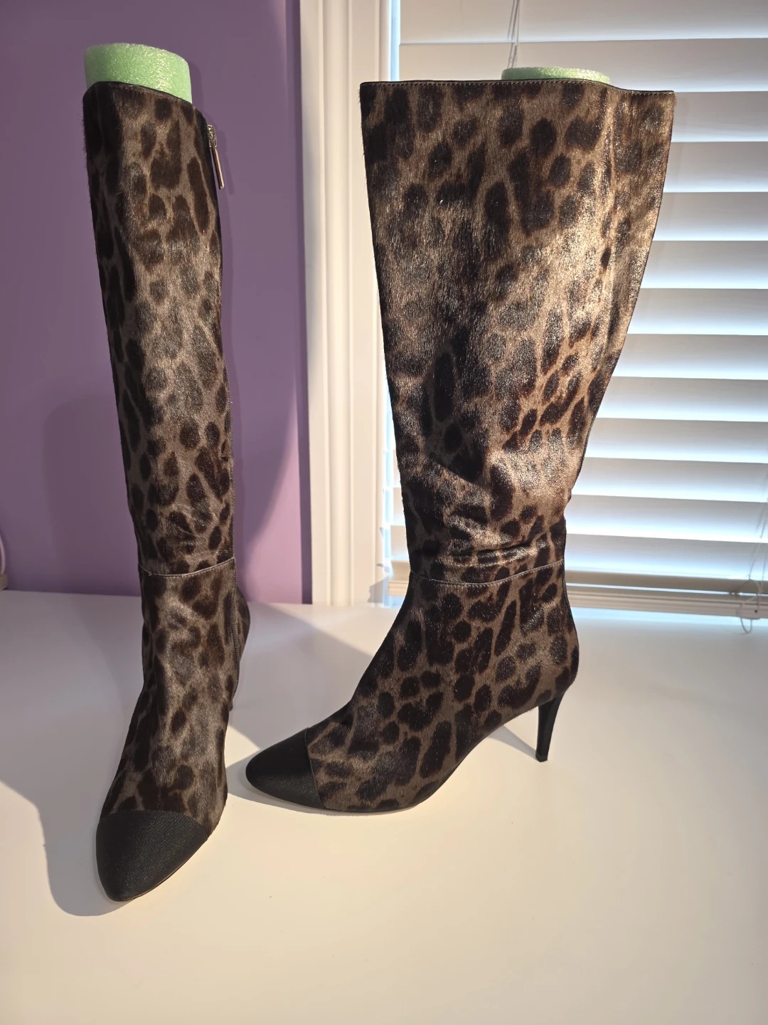 Karl Lagerfeld Leopard Print Knee High Boots Cow fur size 8.5 - photo 3