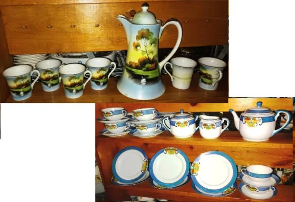 Vintage Porcelain Coffee Pot with Scenic Design