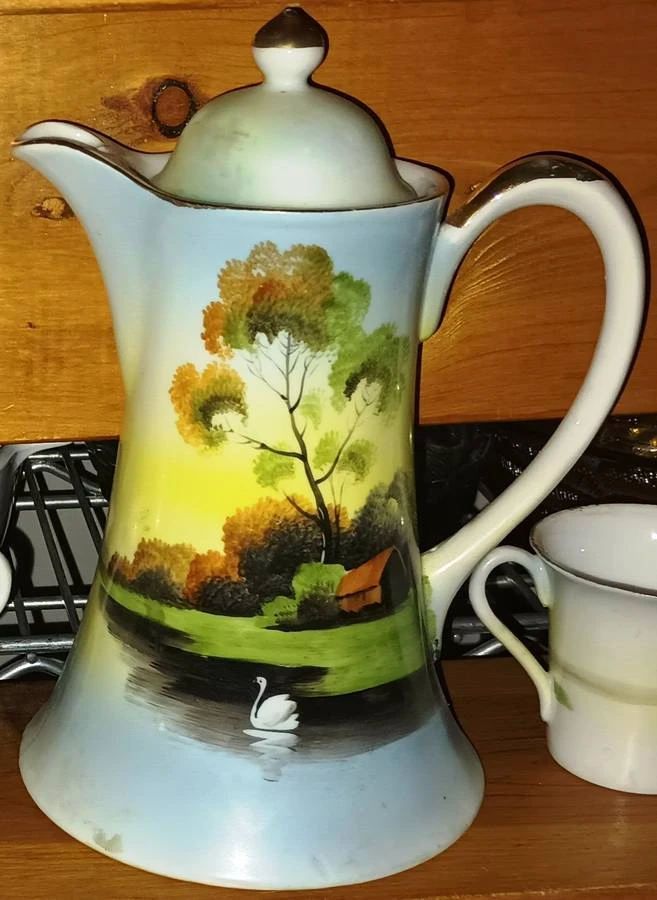 Vintage Porcelain Coffee Pot with Scenic Design - photo 3