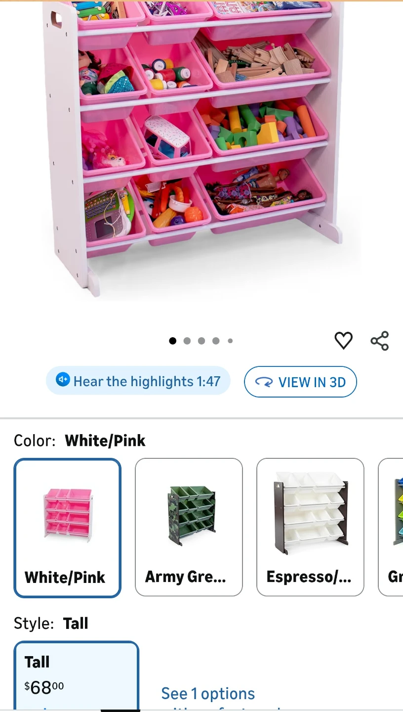 Tall Toy Storage Organizer White/Pink - photo 4